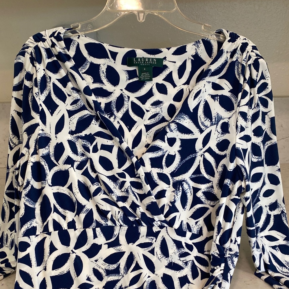Ralph Lauren Navy and White Patterned Blouse